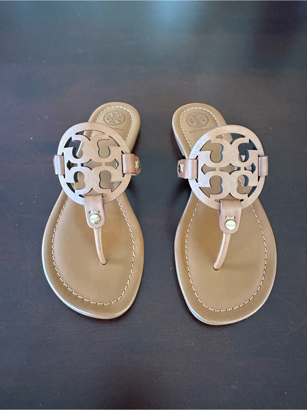 Tory Burch Tan Leather Logo Thong Sandals 7.5